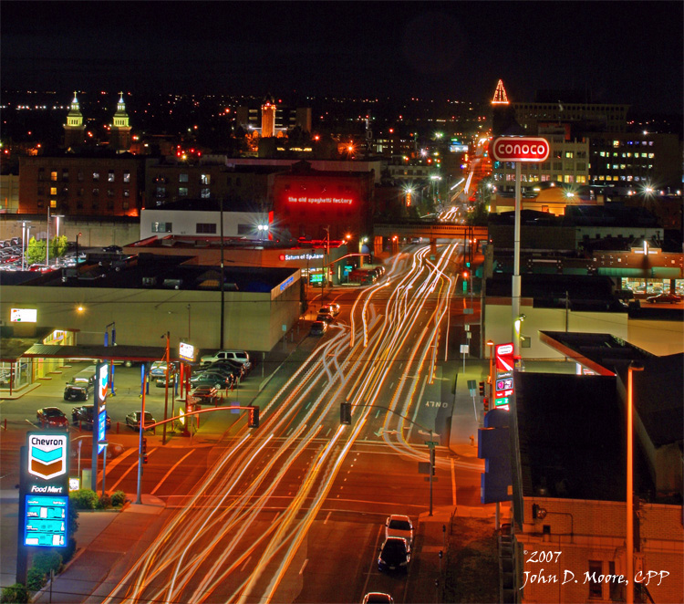 In downtown Spokane, southbound traffic on Monroe Street