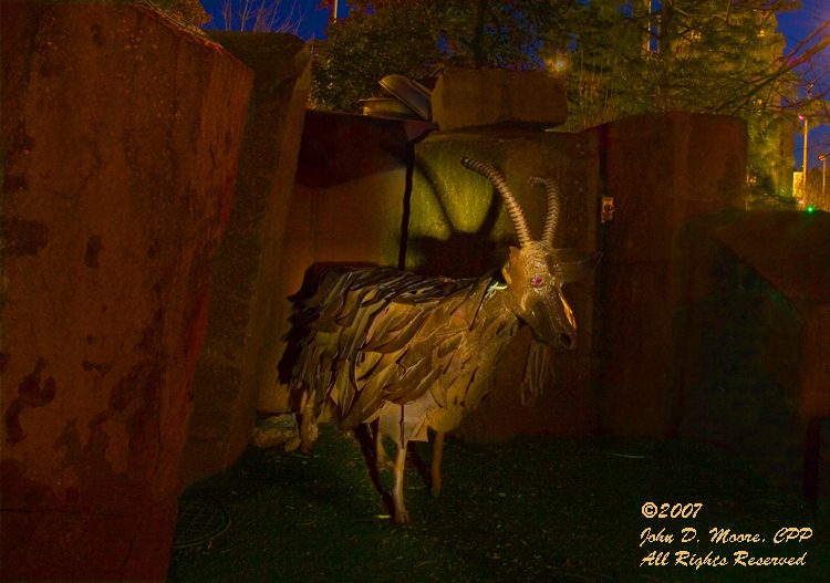 A mechanical "garbage eating goat," in Riverfront Park.   Spokane, Washington