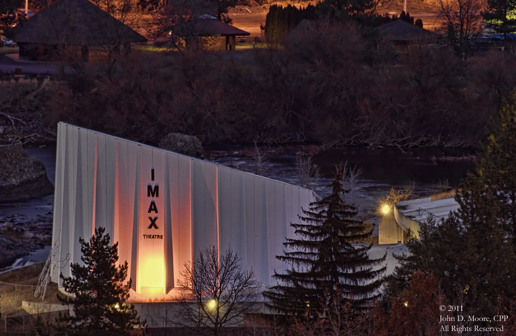 The IMAX Theater in Spokane's Riverfront Park.  From a view on the roof of the Chase Bank building 