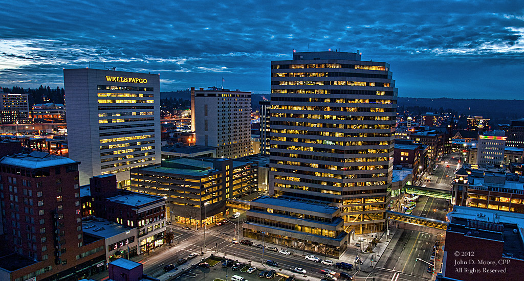 A view to the west from the rooftop of the Old National Bank building in downtown Spokane