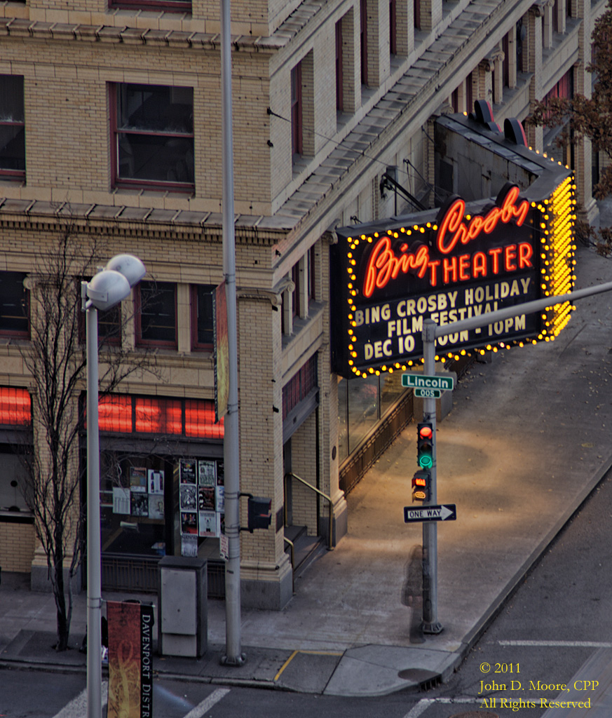 A  view of the Bing Crosby Theater, from the rooftop of the Bank of America building.  Spokane, Washington