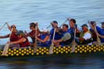 At sunset, a boat race on the Spokane River