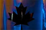 A stainless steel sculpture of the Canadian flag. Spokane, Washington