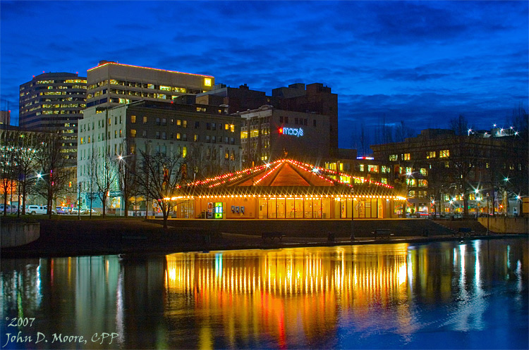 Riverfront Parks Loof Carousel, lighted up for the U.S. National Figureskating Championships.