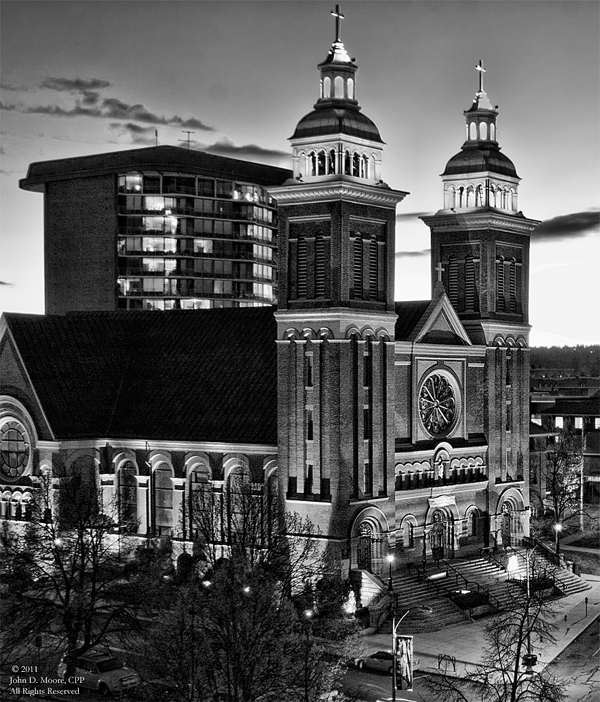 A look at the Cathedral of our Lady of Lourdes and the street activity on west Riverside