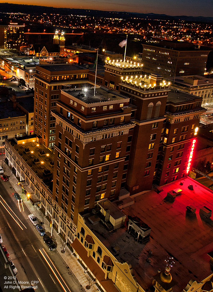 A northwest view of the Davenport Hotel from the roof of the Davenport Hotel Tower