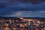 Northerly look at downtown Spokane and some threatening skies.  Spokane, Washington