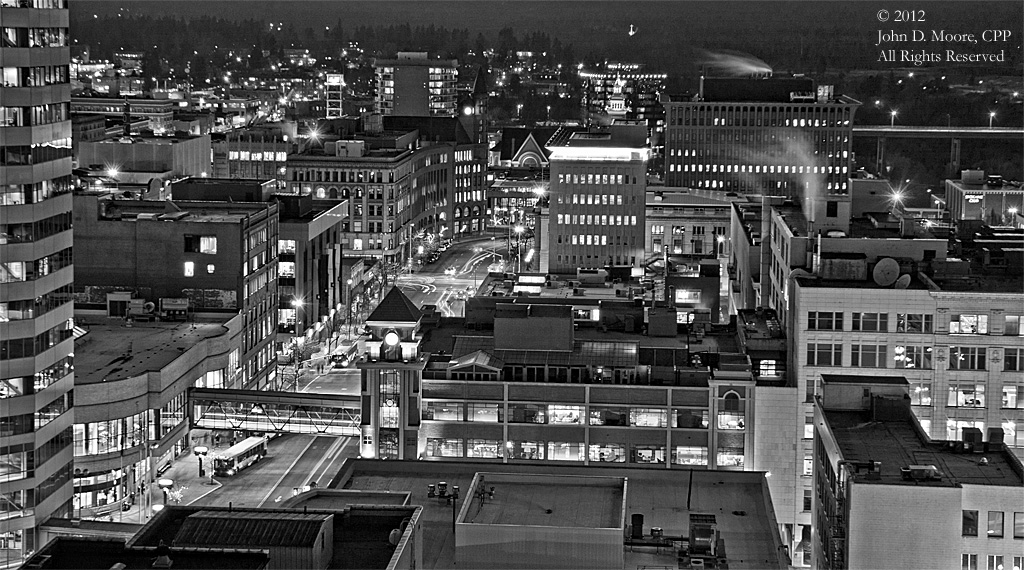 A view of downtown Spokane from the roof of Spokane's Old National Bank building