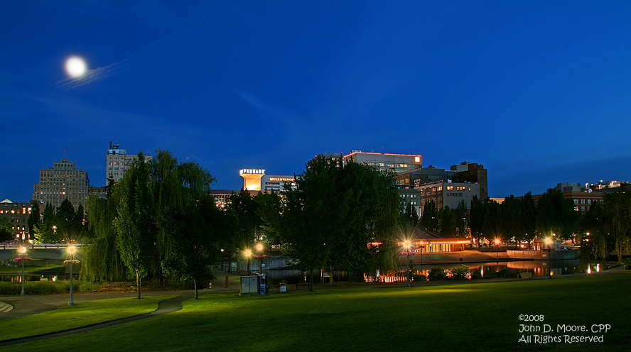 A quiet summer night in Spokane's Riverfront Park.  