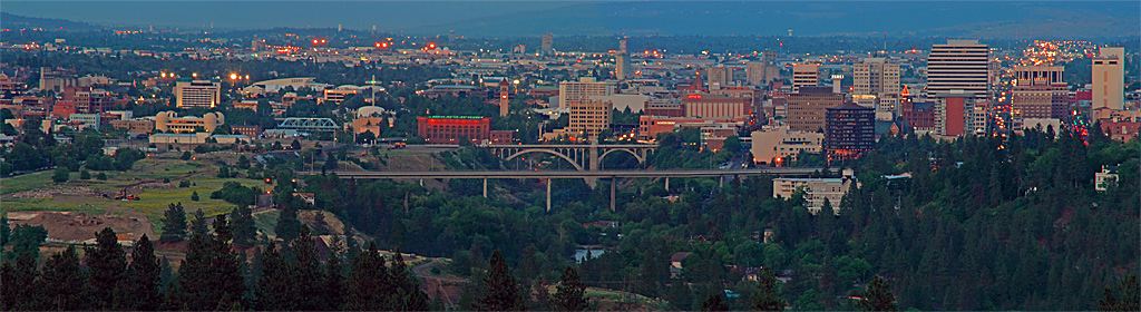 A panoramic easterly look into downtown Spokane,  from Palisade Park.