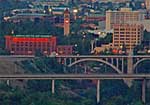      A panoramic easterly look into downtown Spokane, just after sunset, in Spokane, Washington