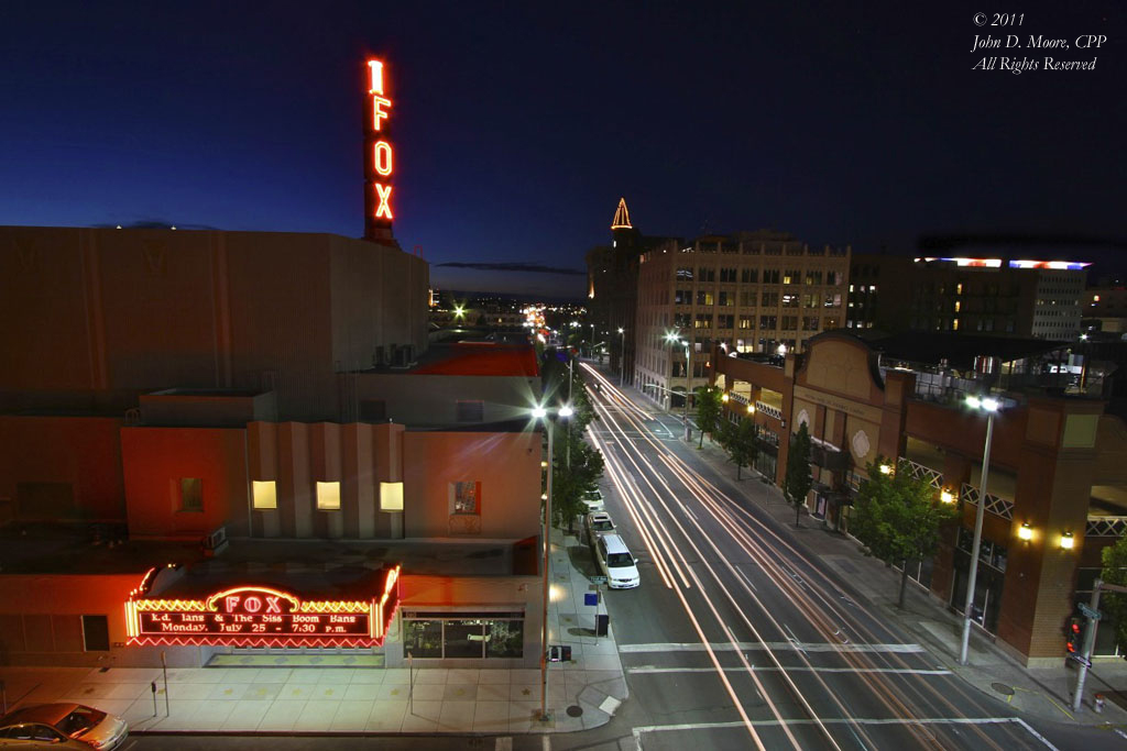 A look at the western edge of the Spokane downtown core area and the Fox Building.