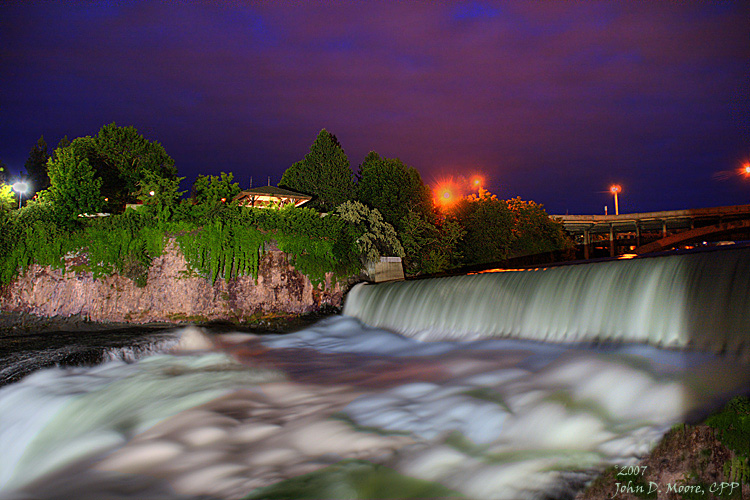 Water flowing over the Spokane River Falls