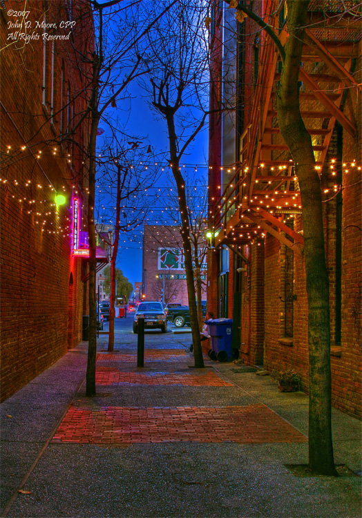 A short downtown Spokane, Washington alley.  East of Howard Street, and just south of the Steelhead Bar and Grill.   
