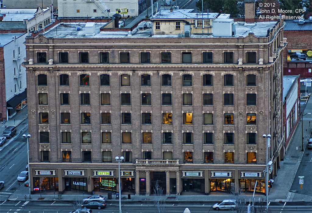 A  view from the roof of the Wells Fargo building, toward the Hutton building in Spokane's downtown