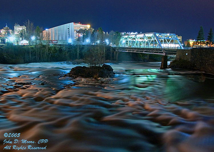 North river channel,  looking at the Imax theater and the Howard street bridge, 