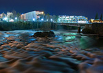 North river channel,  looking at the Imax theater and the Howard street bridge,