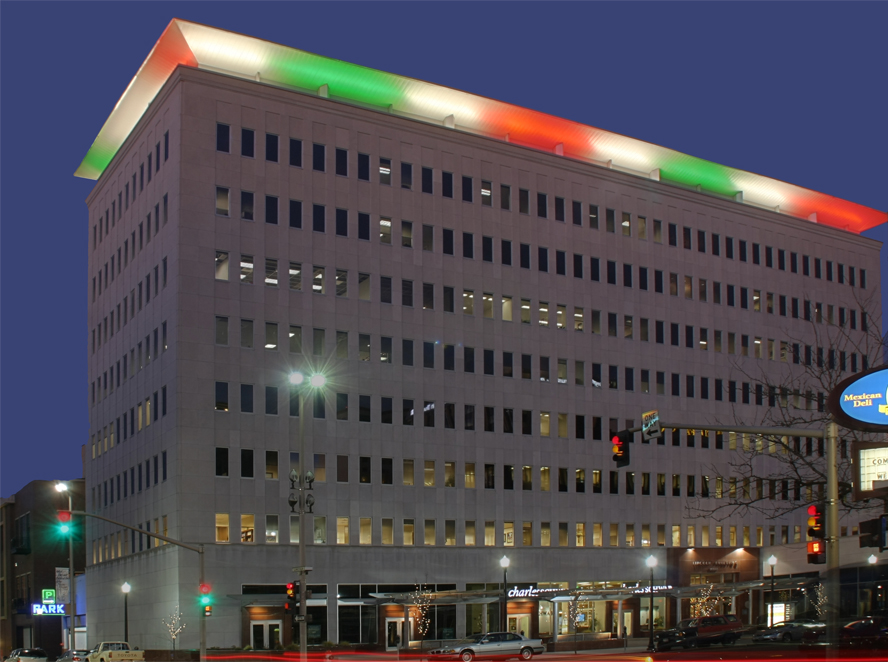 A Christmas display of color at the Lincoln building, downtown, Spokane, Washington