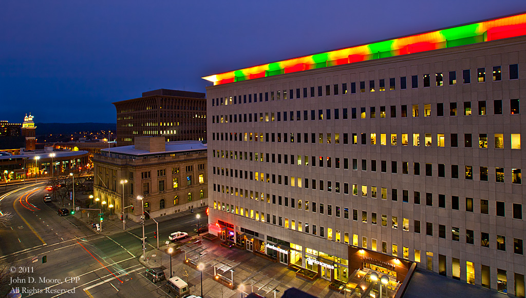 The Lincoln building, a look to the west from the roof of the Spokane Regional Business Center building