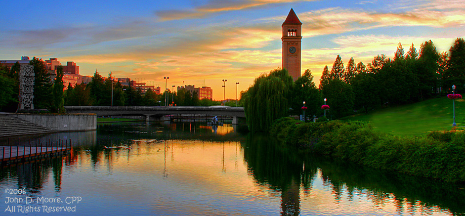 Sunset over the Spokane River, Spokane, Washington  