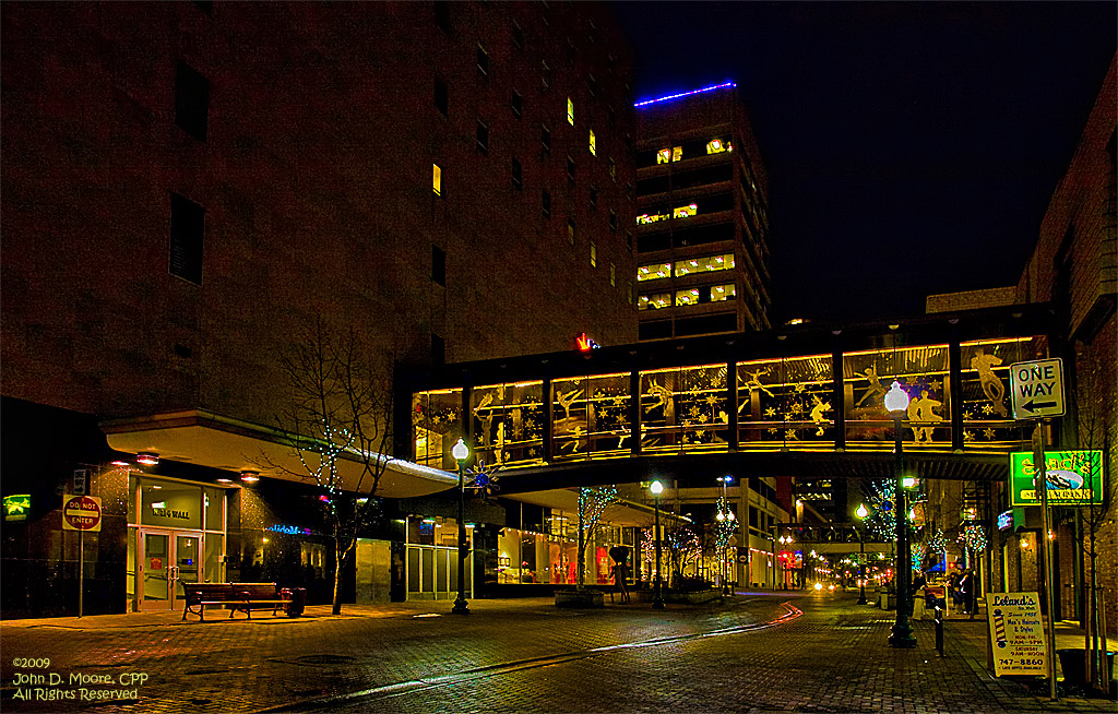 A look southbound on Wall Street, with Macy's department store on the left (east side).  Spokane, Washington