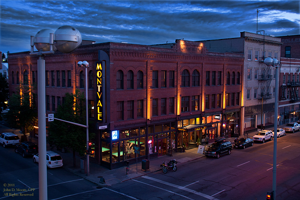 A look west at the Montvale Hotel in downtown Spokane.  Spokane, Washington