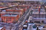 A sunset view of Spokane's West First neighborhood.