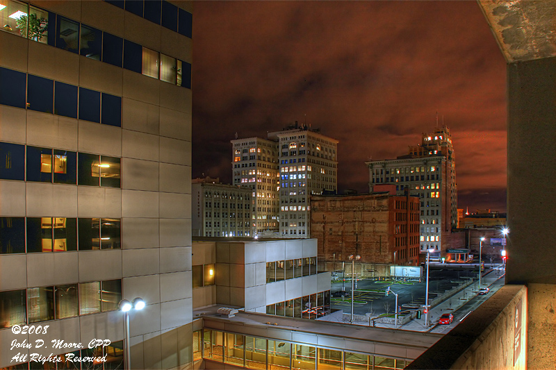 A look toward the Northeast, and the Old National Bank building in downtown Spokane, Washington
