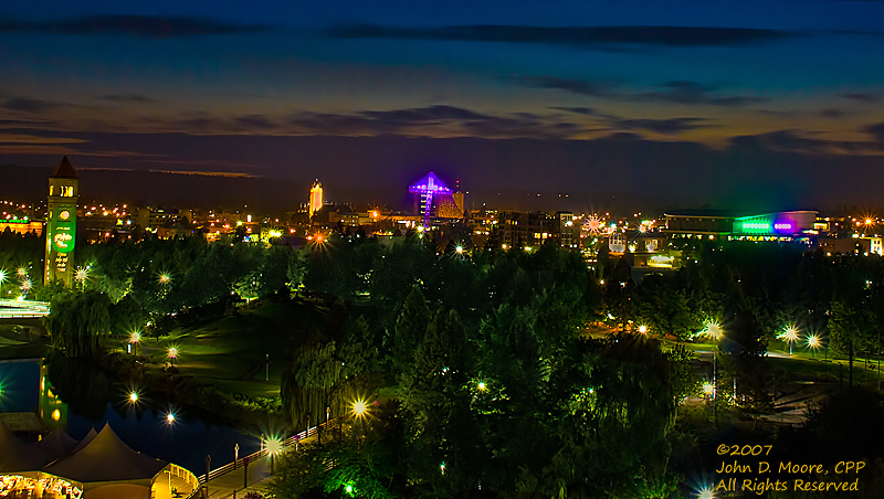 A quiet summer night in Spokane's Riverfront Park.  