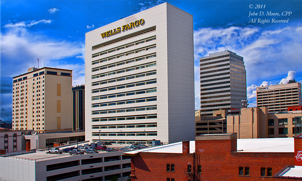 The profiles of a few downtown buildings in Spokane, Washington.