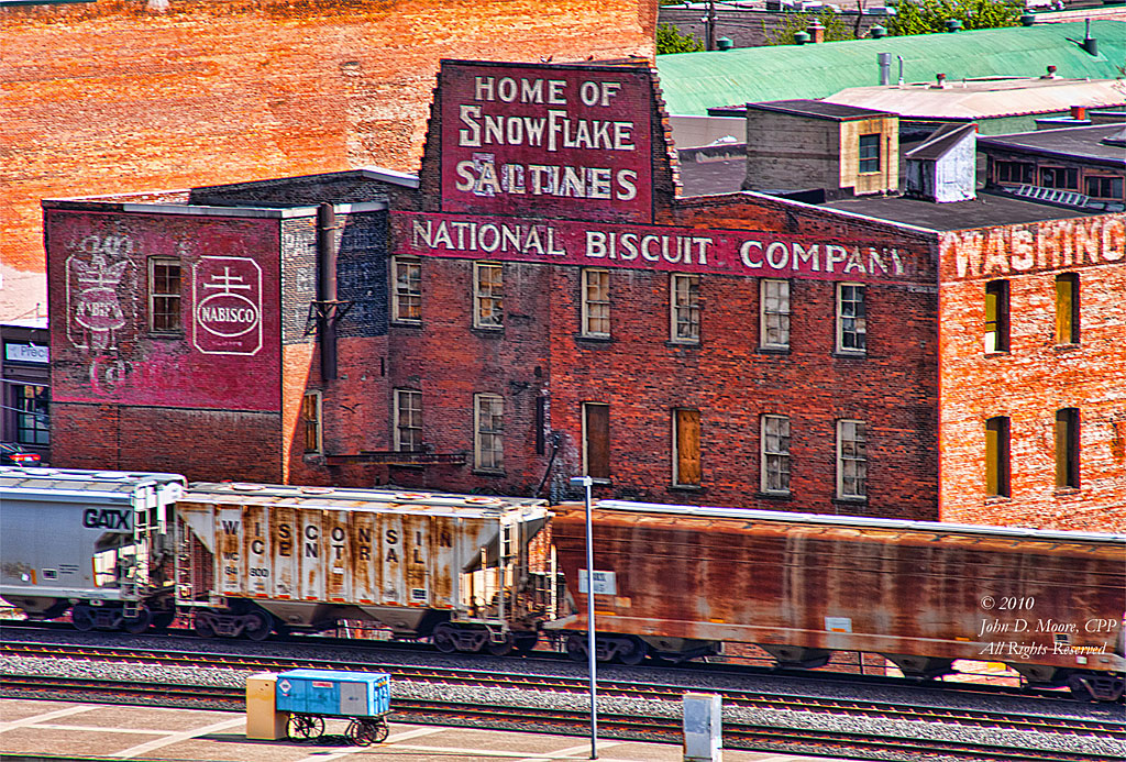 The Home of SnowFlake Saltines, National Biscuit Company, from the top of the Paulsen Building in downtown Spokane.  