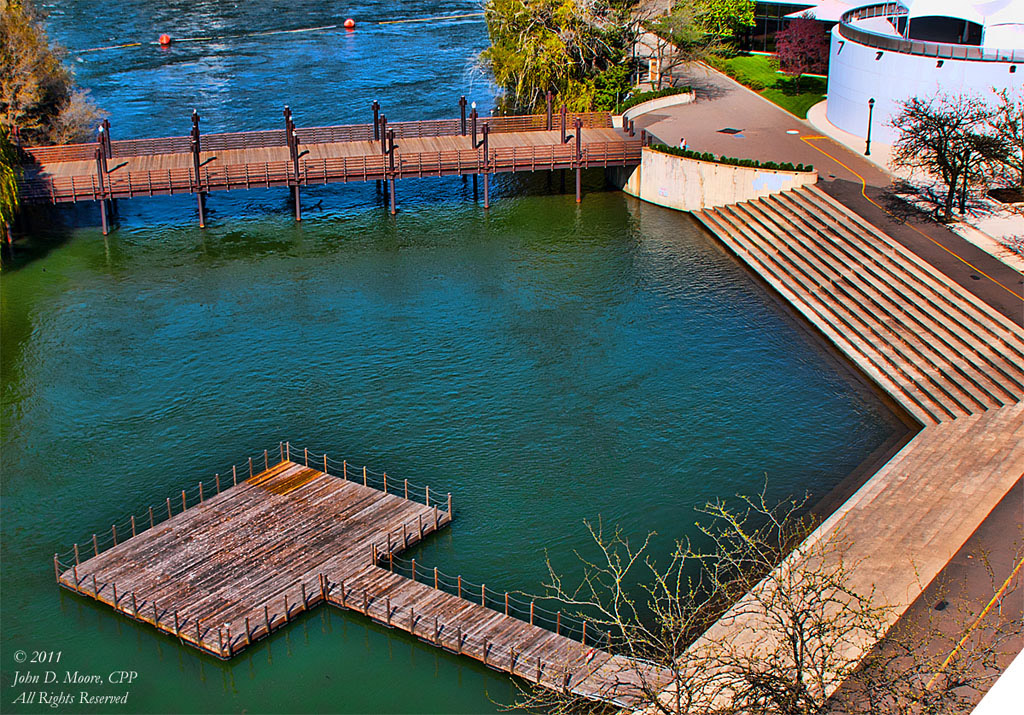 Rooftop view of the Floating Stage in Spokane's Riverfront Park.