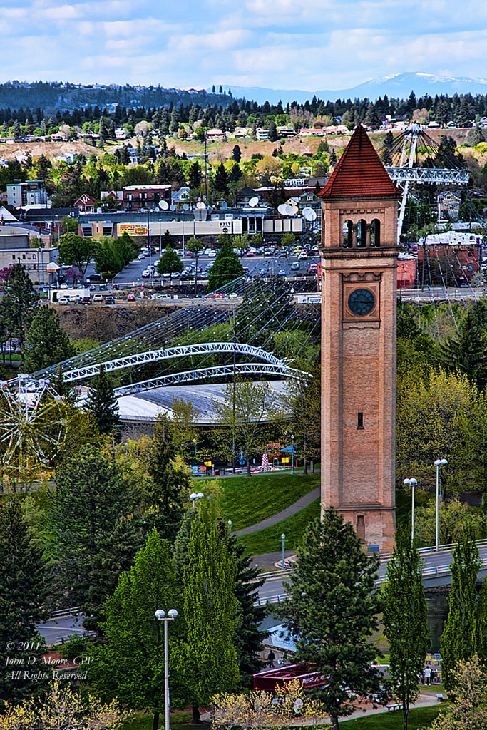 Rooftop view of the Clocktower in Spokane's Riverfront Park.