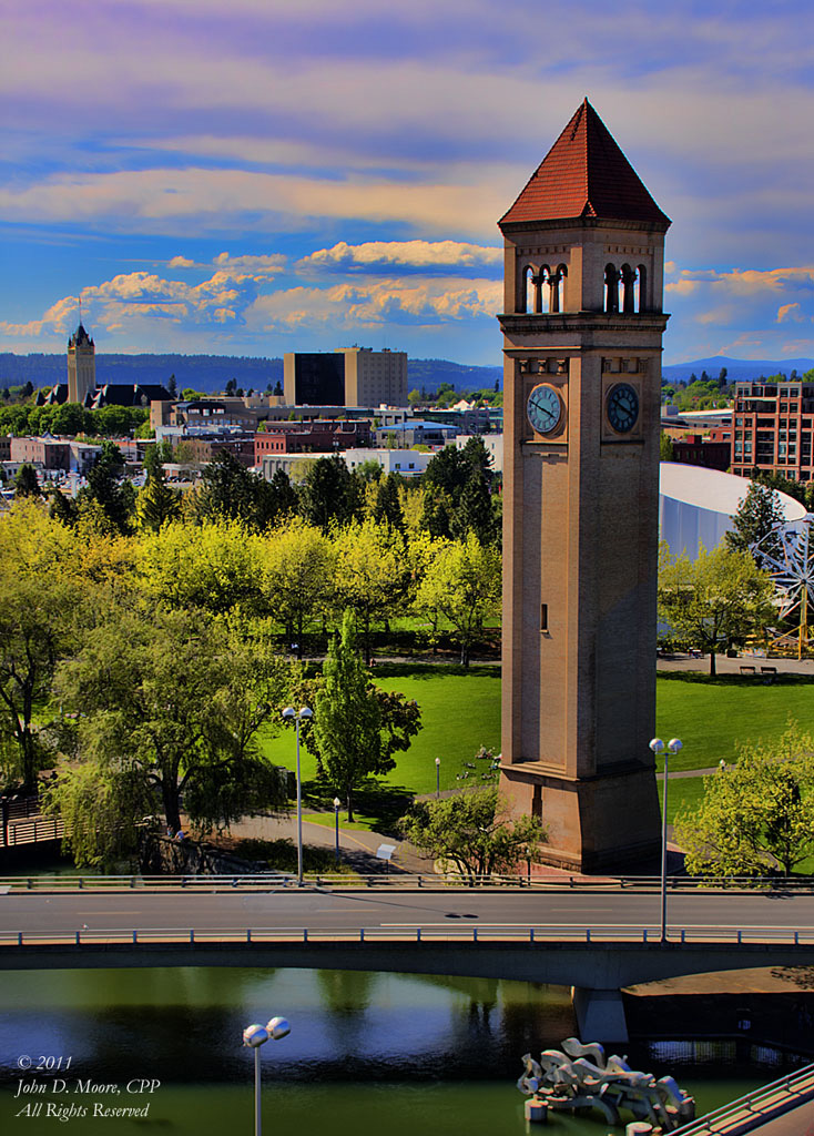 Rooftop view of the Clocktower in Spokane's Riverfront Park.