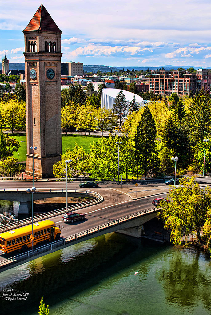 Rooftop view of the Clocktower in Spokane's Riverfront Park.