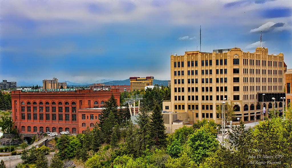 Washington Water Power Building and Spokane's City Hall.  Spokane Washington.