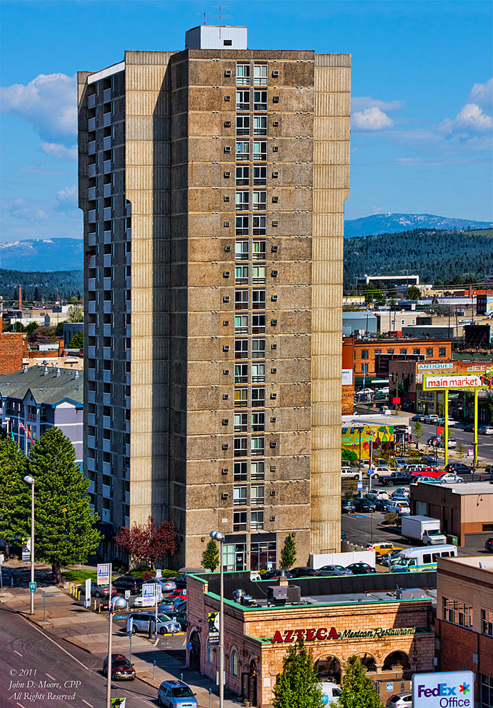 Above Spokane Falls Boulevard, in downtown Spokane, Washington