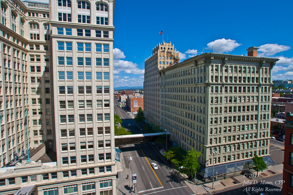 The ONB Building (l), and the Paulsen Building (r), in downtown Spokane.  Spokane, Washington.