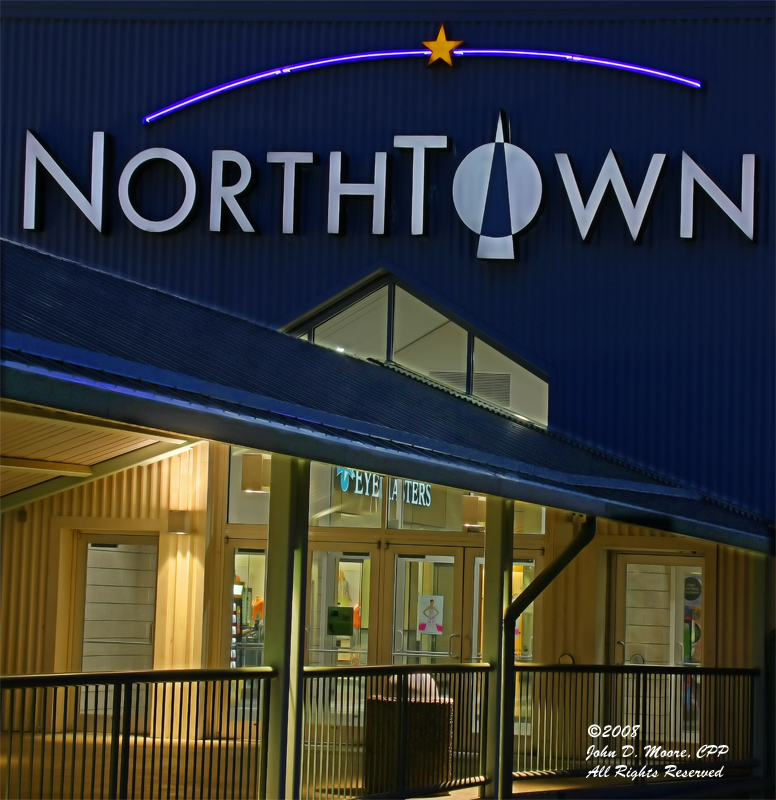 A Southside entrance to Northtown Mall from the upper level of the parking garage.