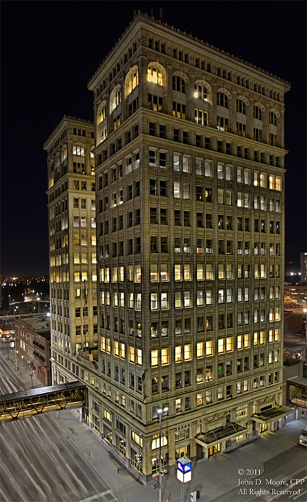 A  view of the Old National Bank building in downtown 