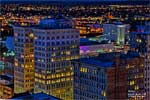 A sunset view toward the Old National Bank and the Fernwell buildings in Spokane's downtown