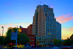 A sunset view of the Paulsen building in downtown Spokane. Spokane, Washington