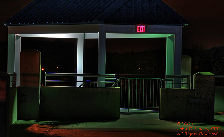 Parking garage exit at an increasingly dark Northtown Shopping Center.  Spokane, Washington