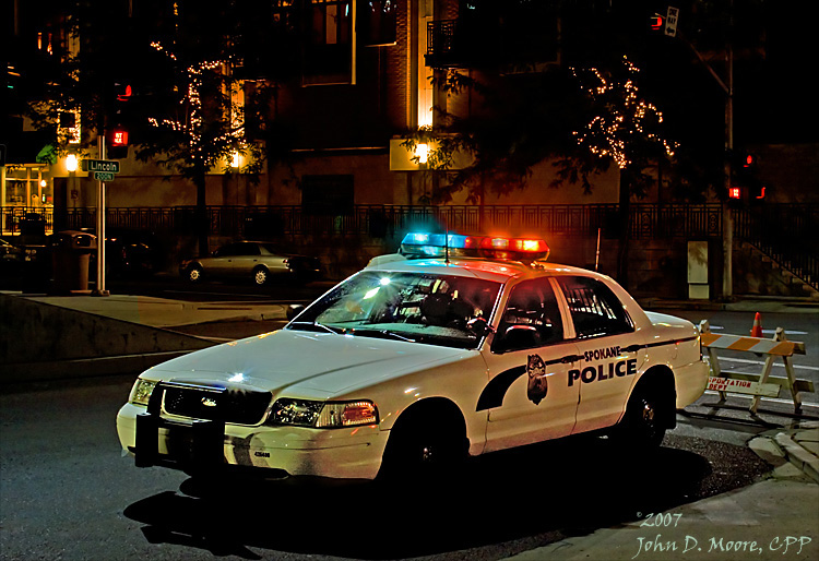 Spokane Police Department activities at Main and Lincoln.  Spokane, Washington