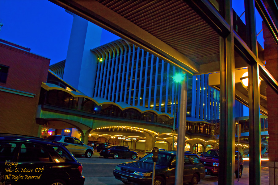 An image of Spokane's Parkade Plaza, using a window reflection.