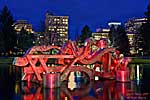 Spokane River sculpture, looking south toward downtown Spokane.  Spokane, Washington