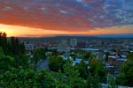      A red sky at sunset, overlooking downtown Spokane