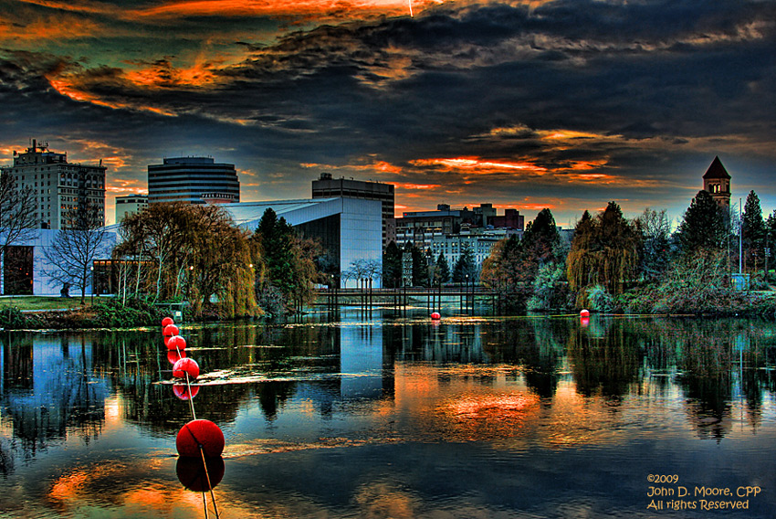 Spokane River, looking Southwest toward Riverfront Park and downtown.