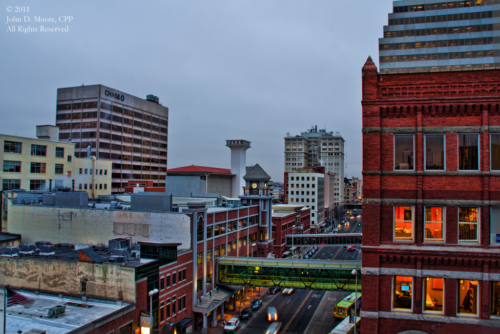 Riverside Avenue, a look to the east from the roof of the SRBC building