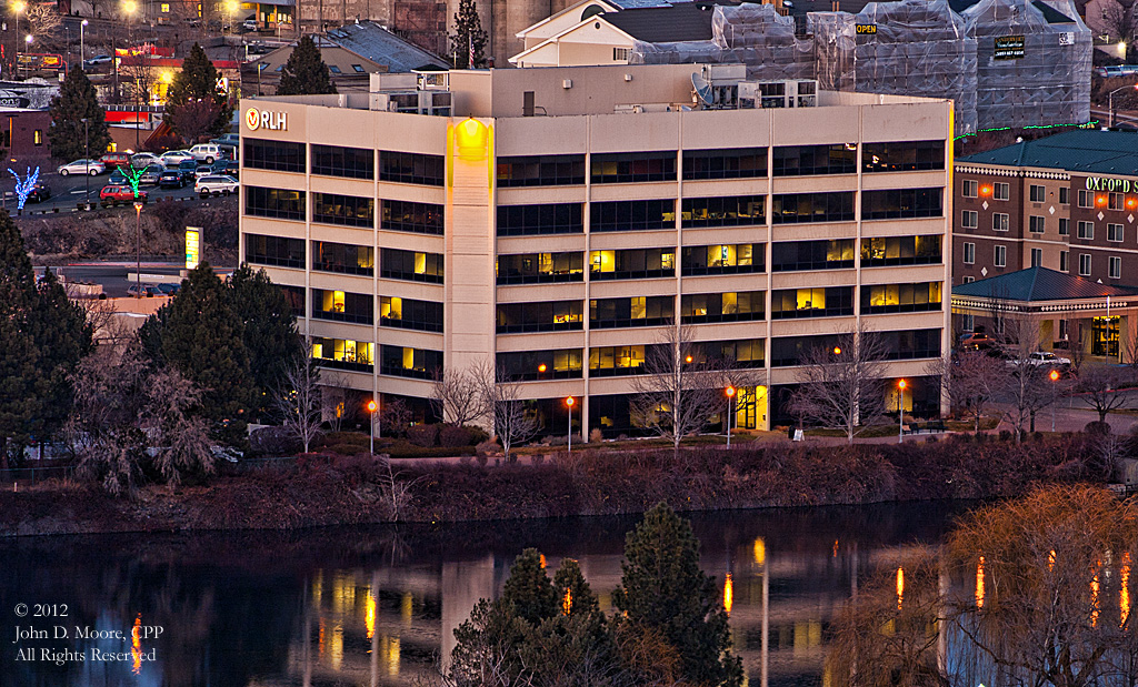 A view of Red Lion Hotel offices from the roof of Spokane's Old National Bank building.